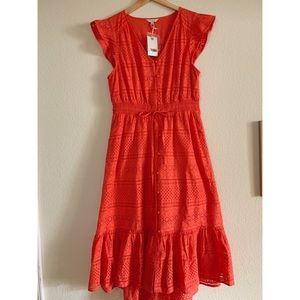 Lucky Brand Red Eyelet Lace Midi Dress